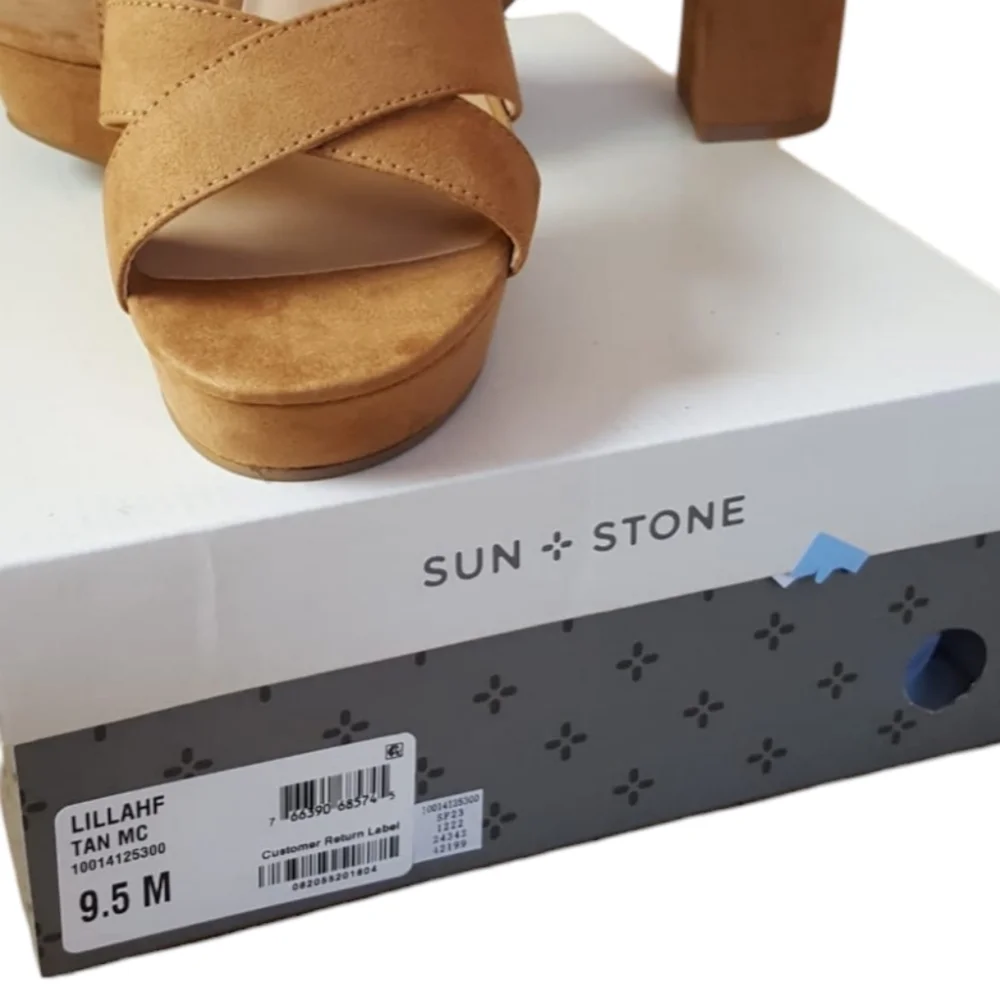 Sun + Stone, Heel Shoes Size 9.5 Brown Womens Dress Sandals Suede Platform